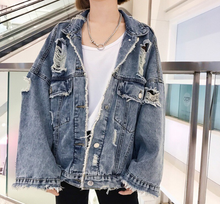 Load image into Gallery viewer, Autumn Spring Korean Women Hole Denim Jacket 2020 Loose Frayed Denim Bomber Jacket Manteau Femme Abrigo De Mujer