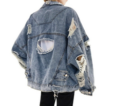 Load image into Gallery viewer, Autumn Spring Korean Women Hole Denim Jacket 2020 Loose Frayed Denim Bomber Jacket Manteau Femme Abrigo De Mujer
