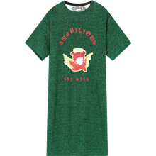 Load image into Gallery viewer, ELFSACK Green Graphic Print Bright Casual Dresses Women 2020 Spring Yellow Lace Cut Out Short Sleeve Korean Ladies Daily Dress