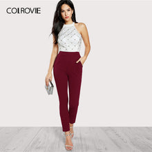 Load image into Gallery viewer, COLROVIE Backless Halter Korean Party Jumpsuit Romper Women 2019 Spring Sleeveless High Waist Combinaison Elegant Jumpsuits