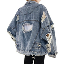 Load image into Gallery viewer, Autumn Spring Korean Women Hole Denim Jacket 2020 Loose Frayed Denim Bomber Jacket Manteau Femme Abrigo De Mujer
