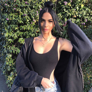 Sweetown Black Solid Basic Bodysuit Summer 2019 New Backless Sexy Body Women Fitness Clothing Off Shoulder Bodycon Bosysuits