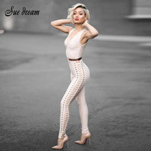 Load image into Gallery viewer, 2019 Autumn   Hot Sale Chic Side Hollow Out Cross Criss Sexy Deep Vneck Women  Bandage  Christmas Jumpsuit
