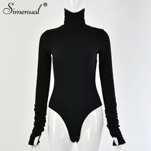 Load image into Gallery viewer, Simenual Solid Ruched Casual Fashion Women Bodysuits Long Sleeve Turtleneck Ribbed Skinny Overalls One Piece Bodycon Bodysuit
