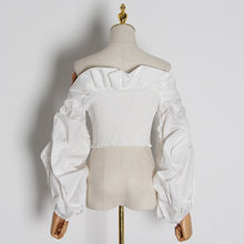 Load image into Gallery viewer, TWOTWINSTYLE Ruched Ruffles Blouses Womens Slash Neck Lantern Long Sleeve Slim Short Shirts For Female Fashion Clothes 2020 Tide
