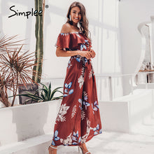 Load image into Gallery viewer, Simplee Bohemian floral print women jumpsuit Elegant off shoulder sashes ladies long jumpsuit Summer ruffled female playsuit
