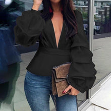 Load image into Gallery viewer, S-5XL Celmia Women Sexy V neck Fashion Blouse Long Lantern Sleeve Elegant Office Shirt Solid Casual Tunic Top Party Blusas Femme
