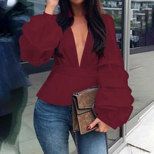 Load image into Gallery viewer, S-5XL Celmia Women Sexy V neck Fashion Blouse Long Lantern Sleeve Elegant Office Shirt Solid Casual Tunic Top Party Blusas Femme

