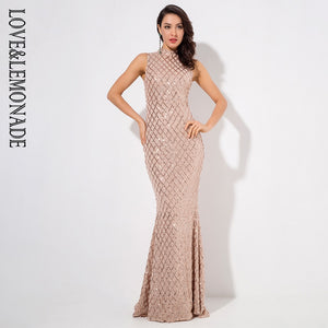 LOVE & LEMONADE   Stand Slim-Fit Sleeveless Plaid Sequins Long Dress LM81291