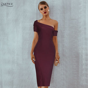 Adyce 2020 Summer One Shoulder Bodycon Bandage Dress Sexy Short Sleeve Club Wear Wine Red Celebrity Evening Party Dress Vestidos