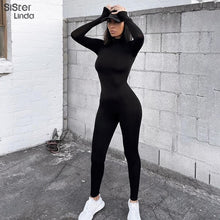 Load image into Gallery viewer, Sisterlinda Solid Turtleneck Full Sleeve Jumpsuit Women 2020 Summer Women Fitness Slim Rompers Long Bodysuit Skinny Jogger Mujer
