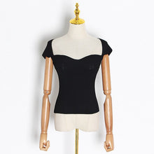 Load image into Gallery viewer, CHICEVER Sexy Hollow Out Knitting Shirt Women Square Collar Short Sleeve Slim Tunic Blouse Female Fashion Clothes 2020 Spring

