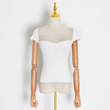 Load image into Gallery viewer, CHICEVER Sexy Hollow Out Knitting Shirt Women Square Collar Short Sleeve Slim Tunic Blouse Female Fashion Clothes 2020 Spring
