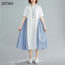 Load image into Gallery viewer, XITAO Plus Size Pleated Dress Striped Pleated Pullover Small Fresh Casual Style 2020 Spring Patchwork Style Loose Dress DMY3939
