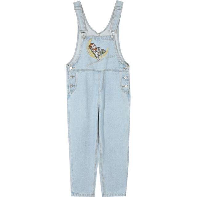 ELFSACK Blue Solid Embroidery Casual Women Overall Denim Jeans 2020 Spring New Pocket Straight Korean Ladies Daily Jumpsuits