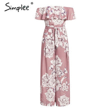 Load image into Gallery viewer, Simplee Bohemian floral print women jumpsuit Elegant off shoulder sashes ladies long jumpsuit Summer ruffled female playsuit
