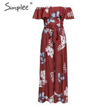 Load image into Gallery viewer, Simplee Bohemian floral print women jumpsuit Elegant off shoulder sashes ladies long jumpsuit Summer ruffled female playsuit
